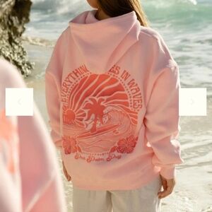 The authentic/ original Pink Palm Puff Hoodie Everything Comes in Waves NIB